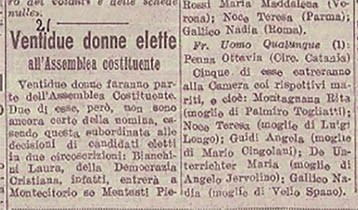 Ventidue donne elette all’Assemblea costituente
